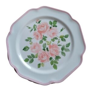 Set of 2 Laura Ashley Soft Pink Rose Melamine Salad Plate Scalloped Rim 9"